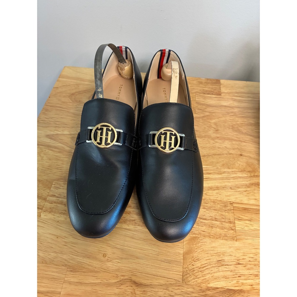 Tommy Hilfiger Cozte Black Faux Leather Logo Loafers Womens 8.5M TWCOZTE